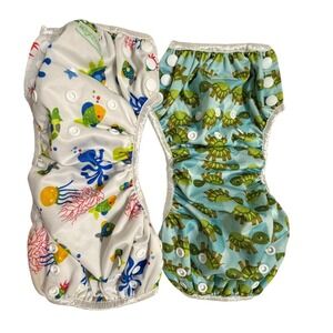 Wegreeco Green Sprouts Swim Diaper Cloth Cover Bundle 6 Months Ocean Nautica 4pc